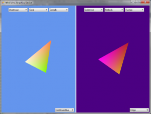 A modified version of the WinForms Series demo using two SpinningTriangleControls.